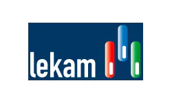 a blue and red logo with white text